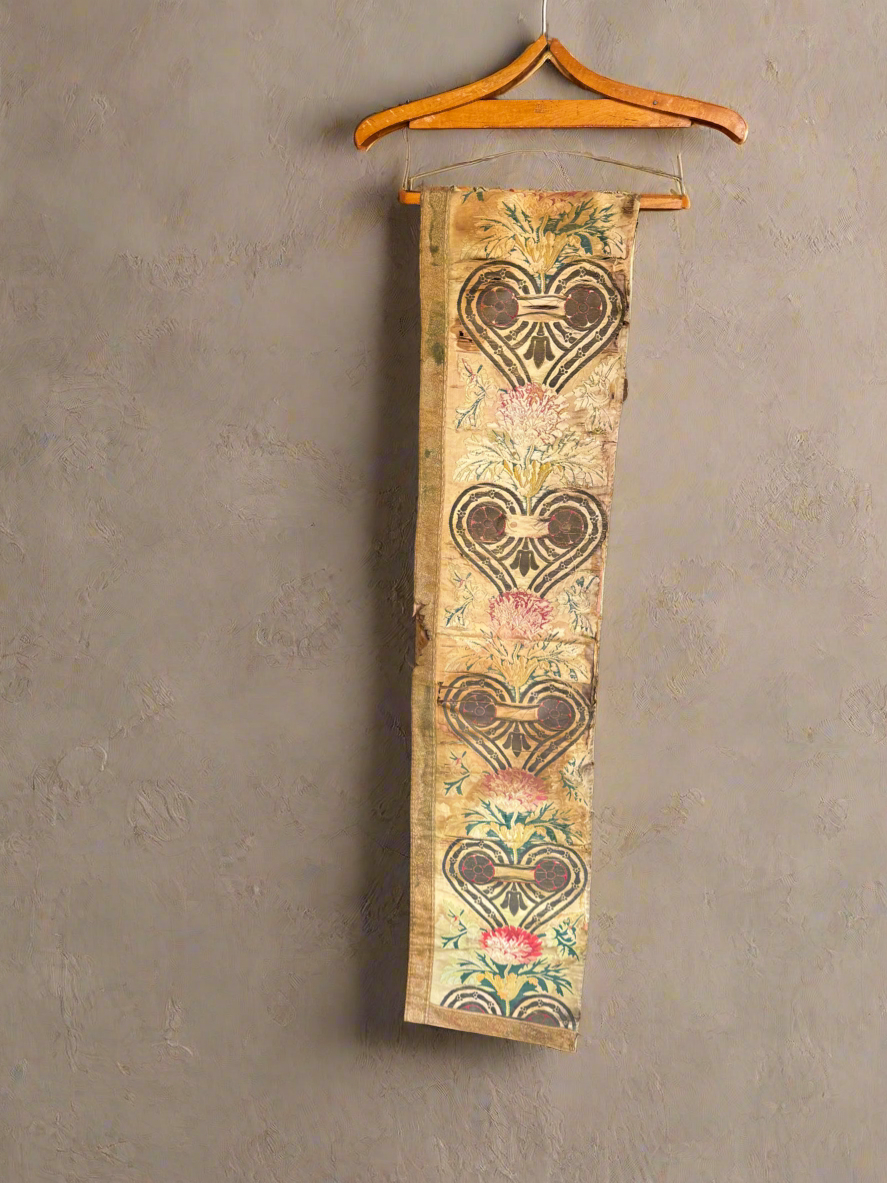 Antique French Silk Brocade Fabric Panel with Floral Gothic Motif