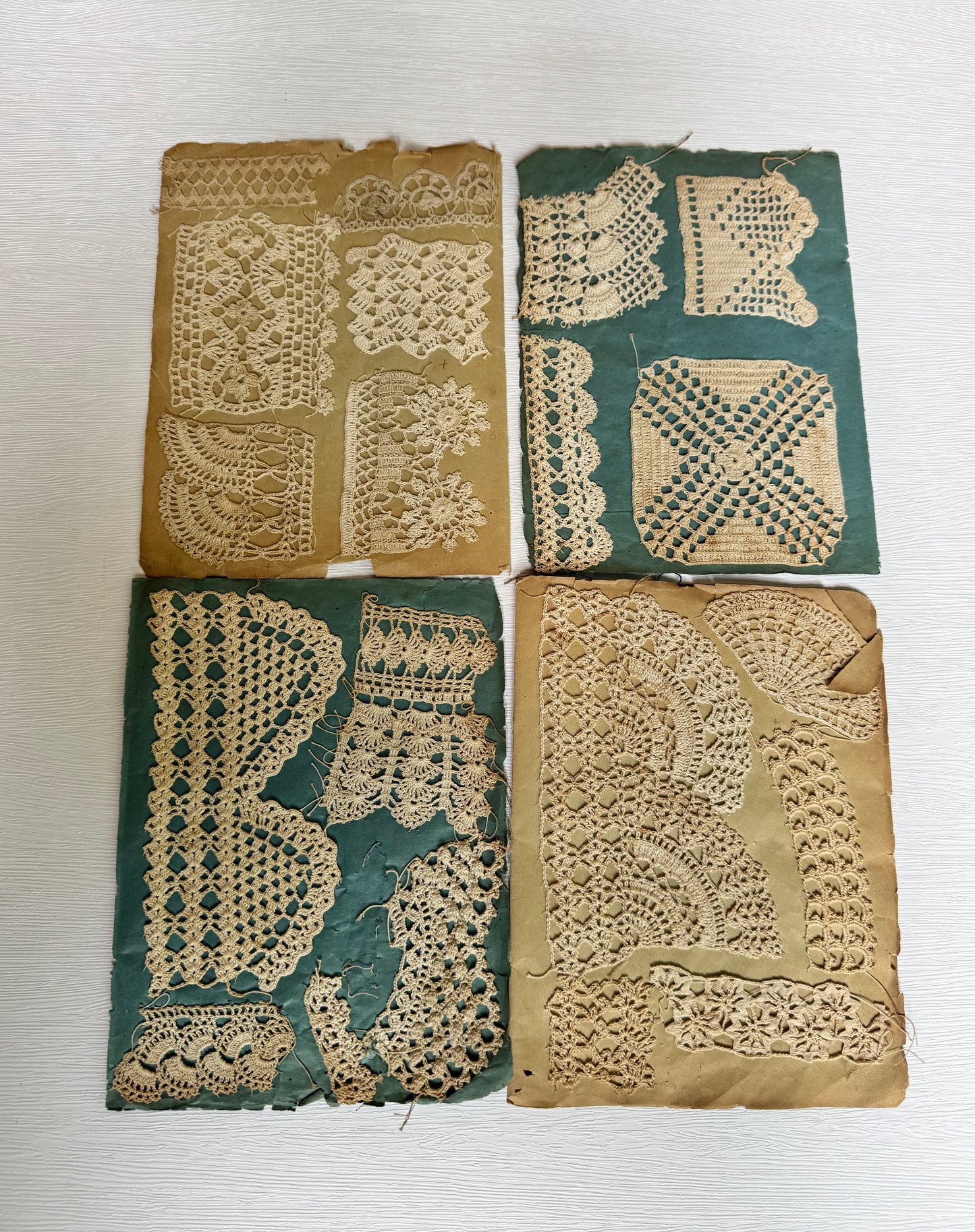Antique French Lace Sample Pages – Set of 4 Textile Reference Sheets