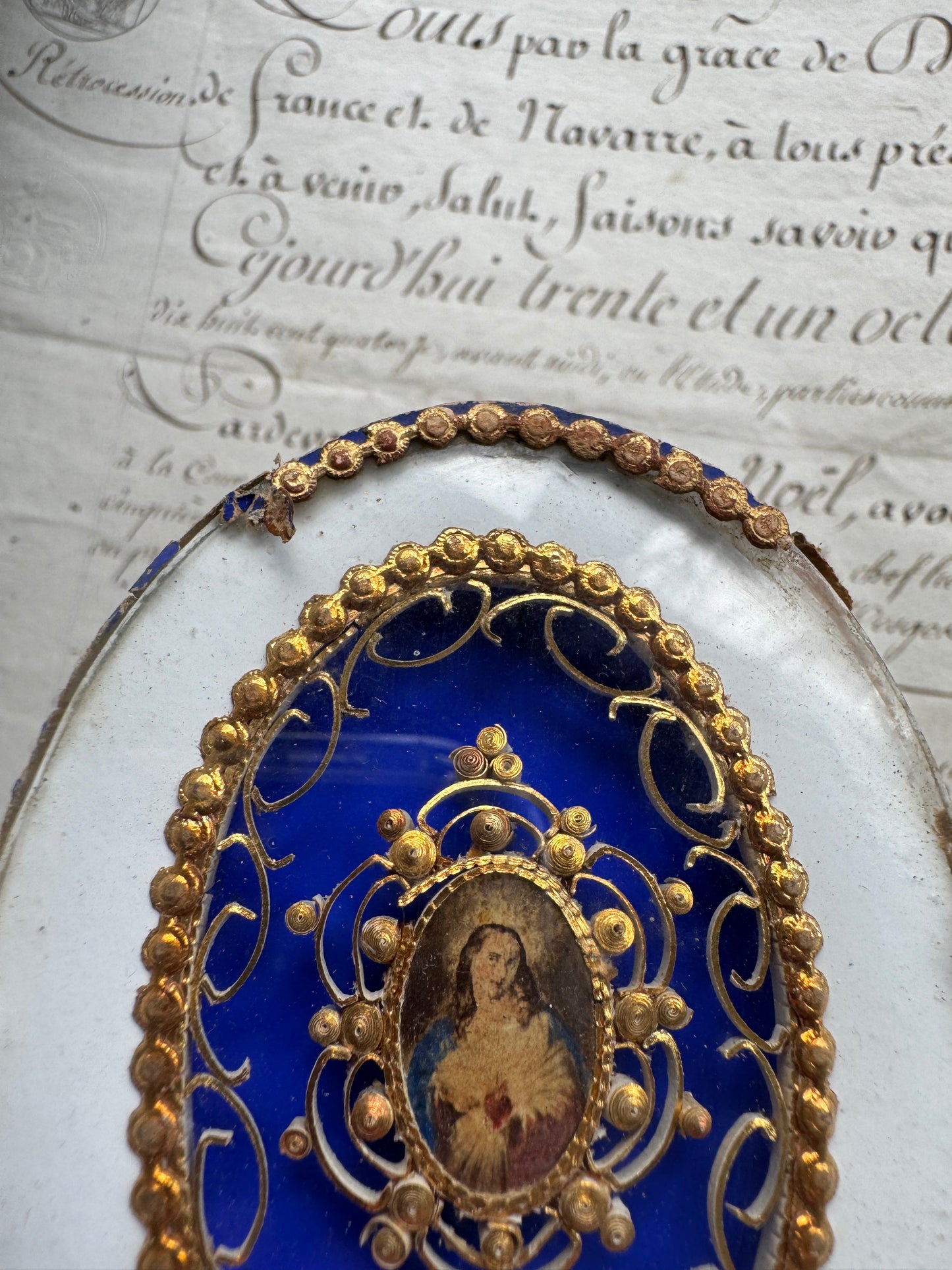 Antique French Reliquary Devotional Plaque