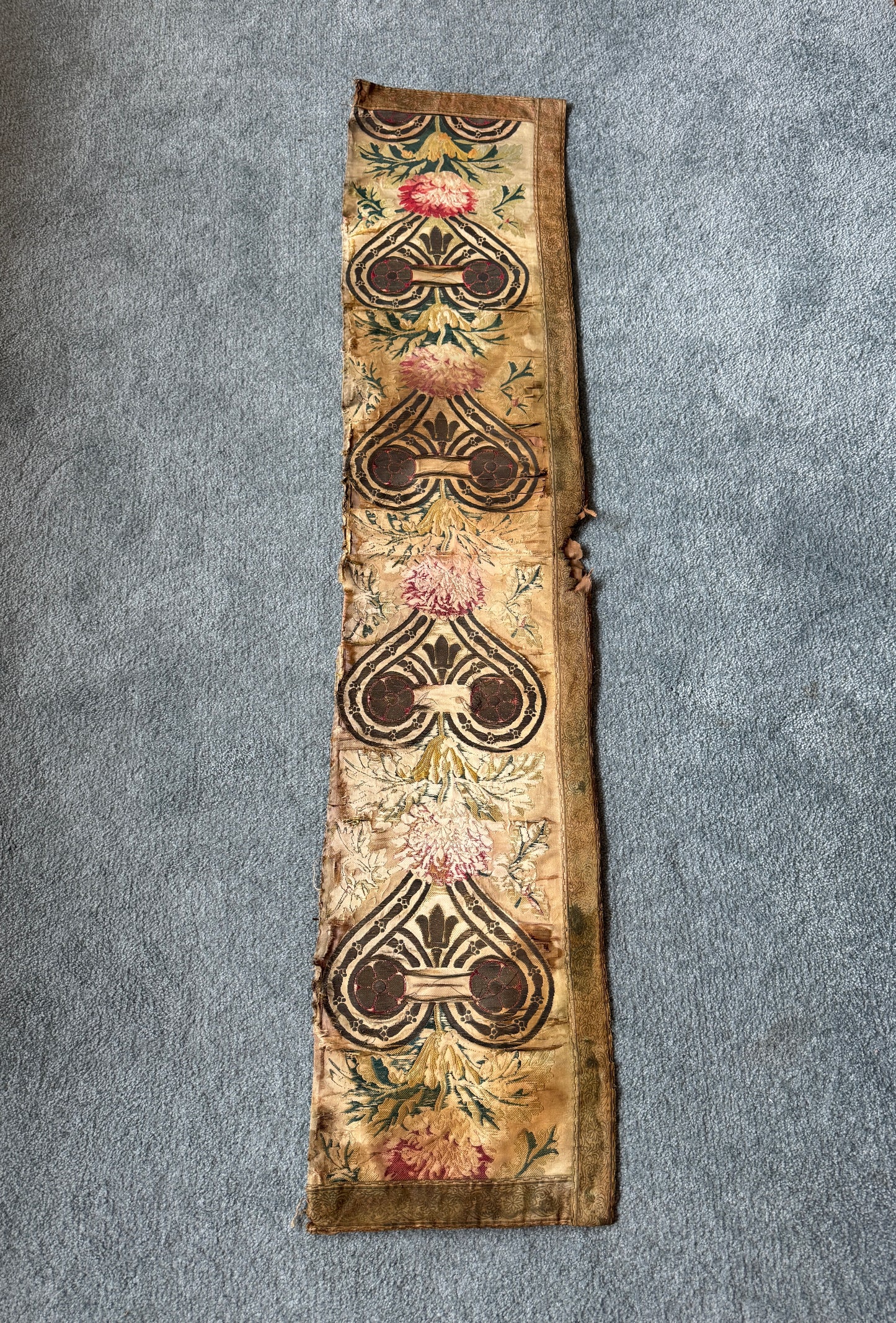 Antique French Silk Brocade Fabric Panel with Floral Gothic Motif