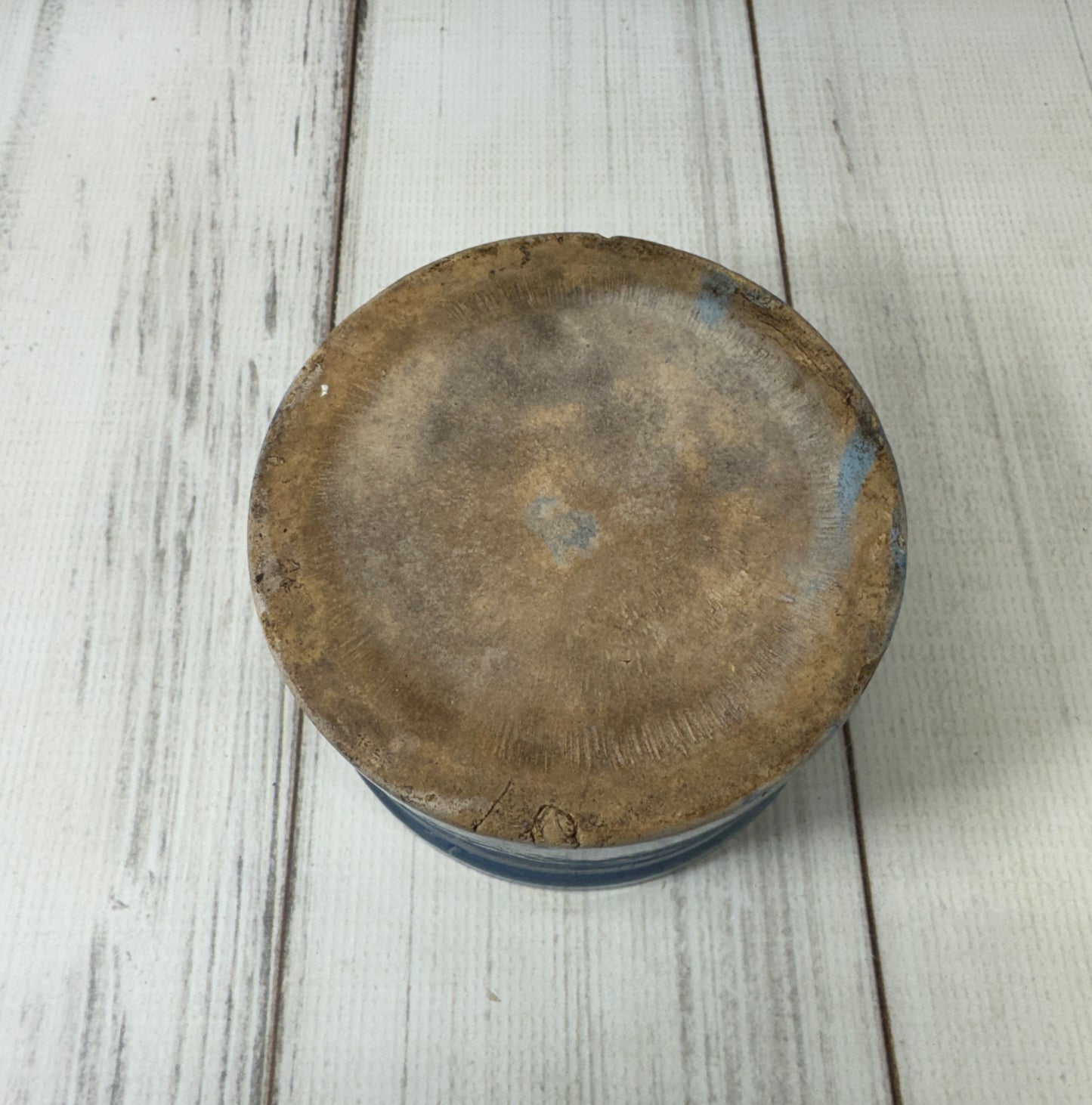 Vintage Blue Stoneware Crock, Small Rustic Glazed Pot