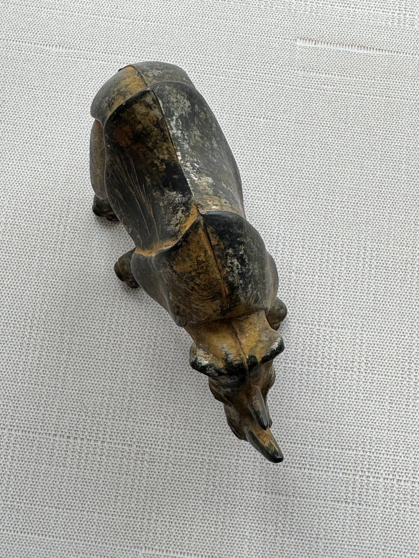Antique Rhinoceros Figurine, Metal Worn Patina
