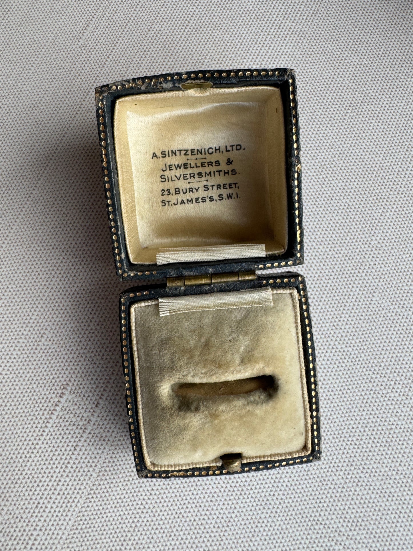 Antique A. Sintzenich Ring Box, Early 1900s Jeweler’s Presentation Case from London