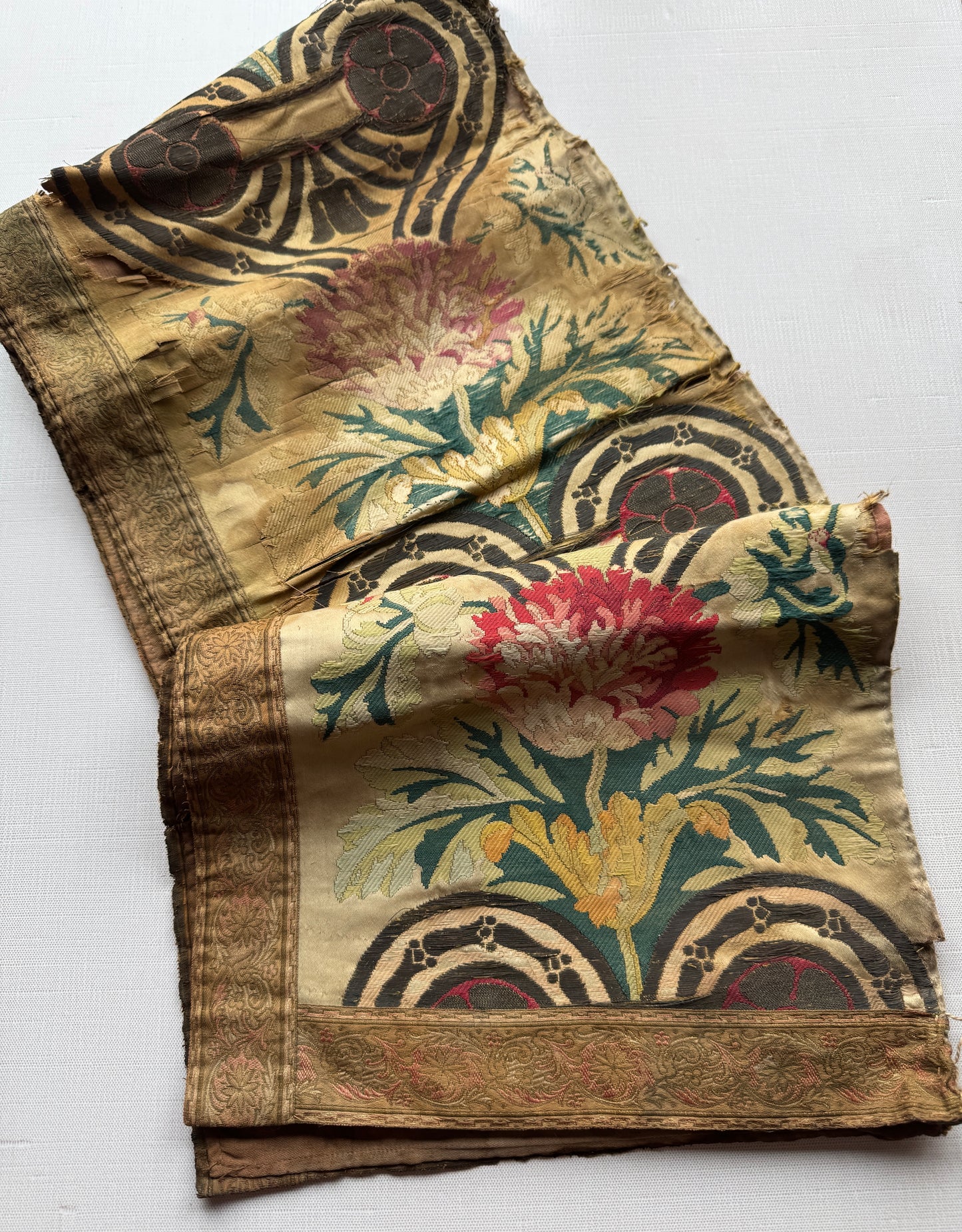 Antique French Silk Brocade Fabric Panel with Floral Gothic Motif