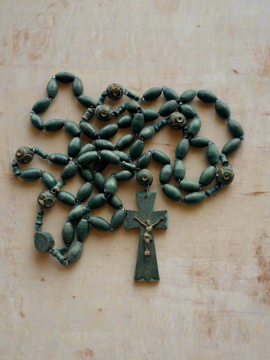 Large French Rosary with Carved Wooden Beads and Cross, Prayer Beads, Oversized
