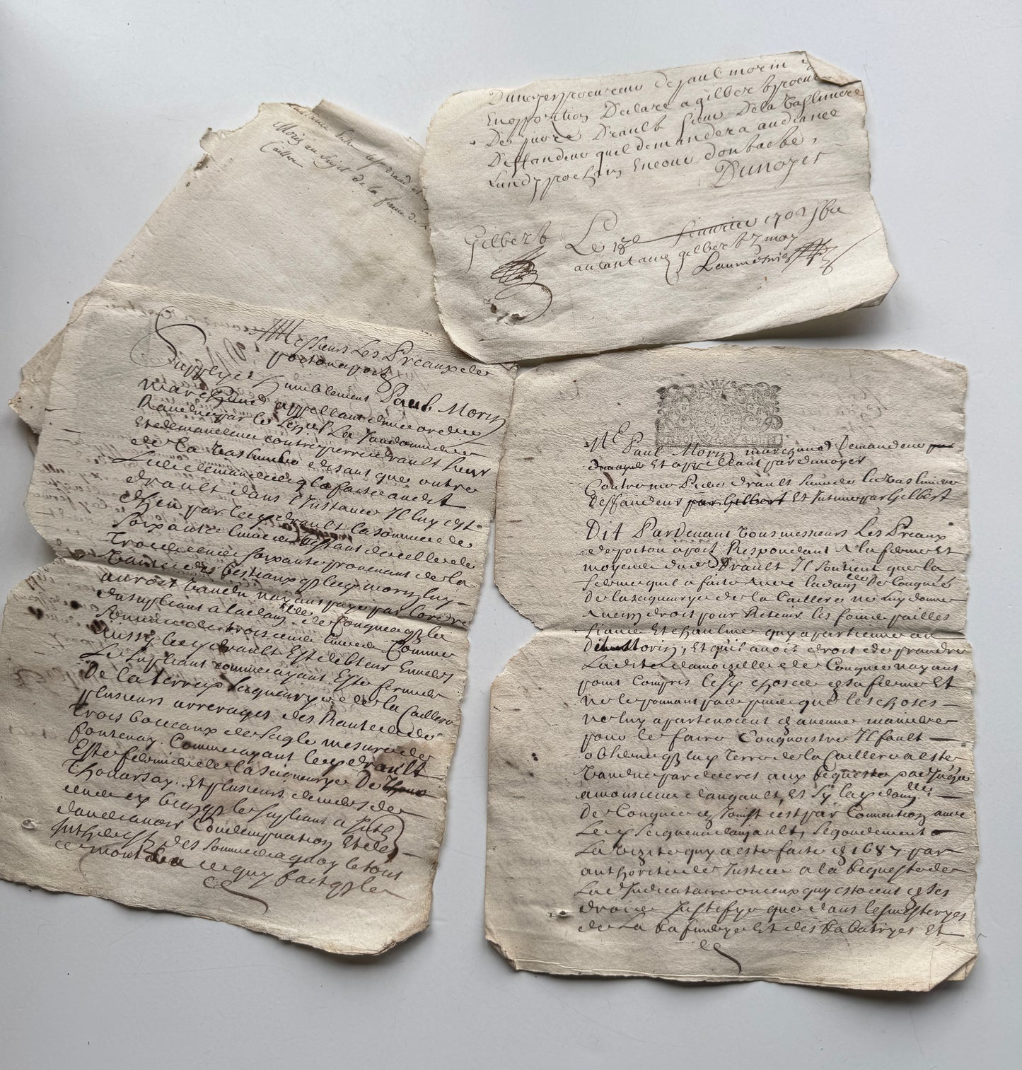 Antique 18th Century French Handwritten Legal Documents, 1700's Manuscript with Tax Stamps