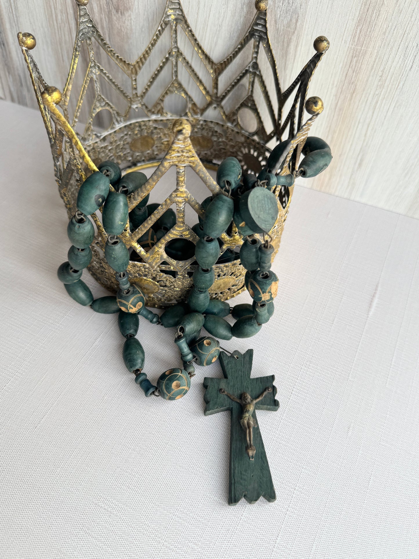 Large French Rosary with Carved Wooden Beads and Cross, Prayer Beads, Oversized