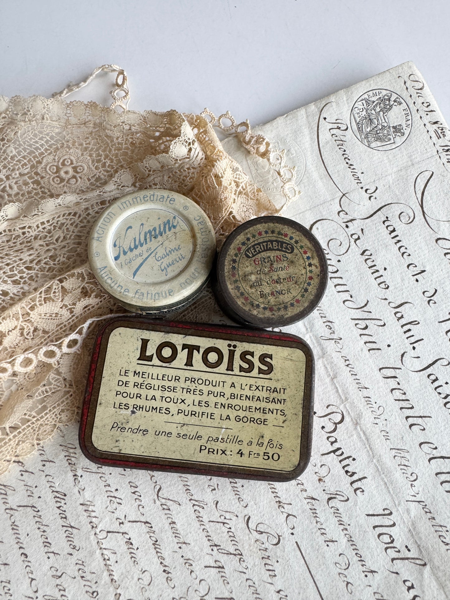 Antique French Tins, Set of 3 Apothecary Collectibles