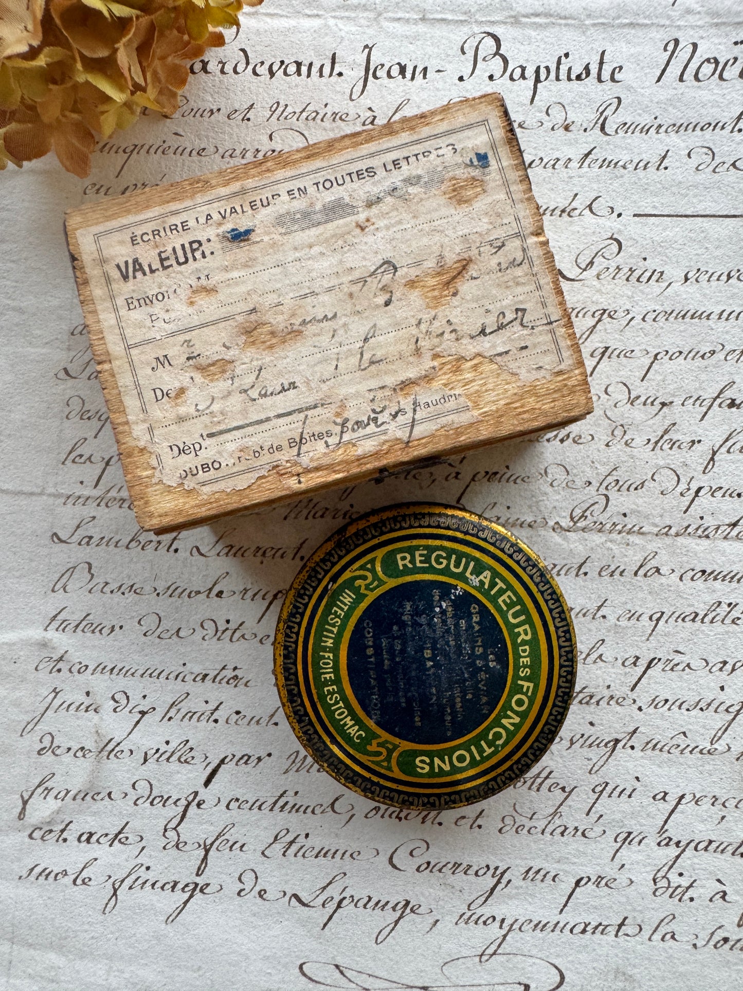 Antique French Apothecary Tin & Wooden Postal Box