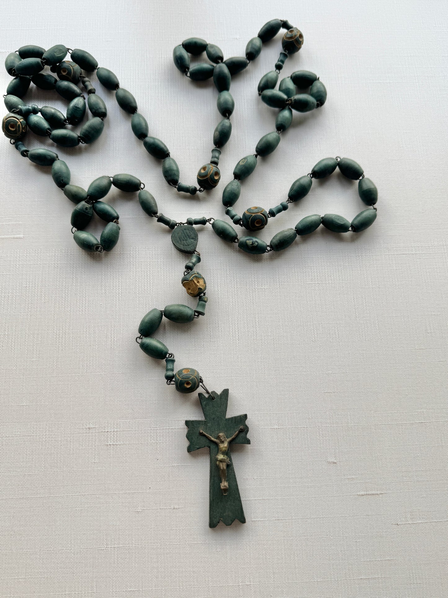 Large French Rosary with Carved Wooden Beads and Cross, Prayer Beads, Oversized