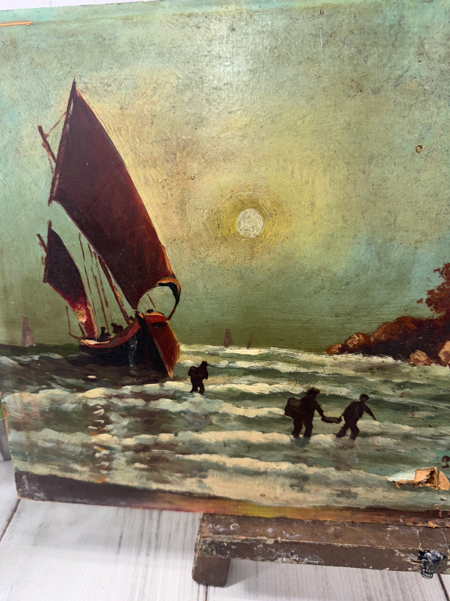 Smugglers at Dusk – Vintage French Coastal Painting- Moody