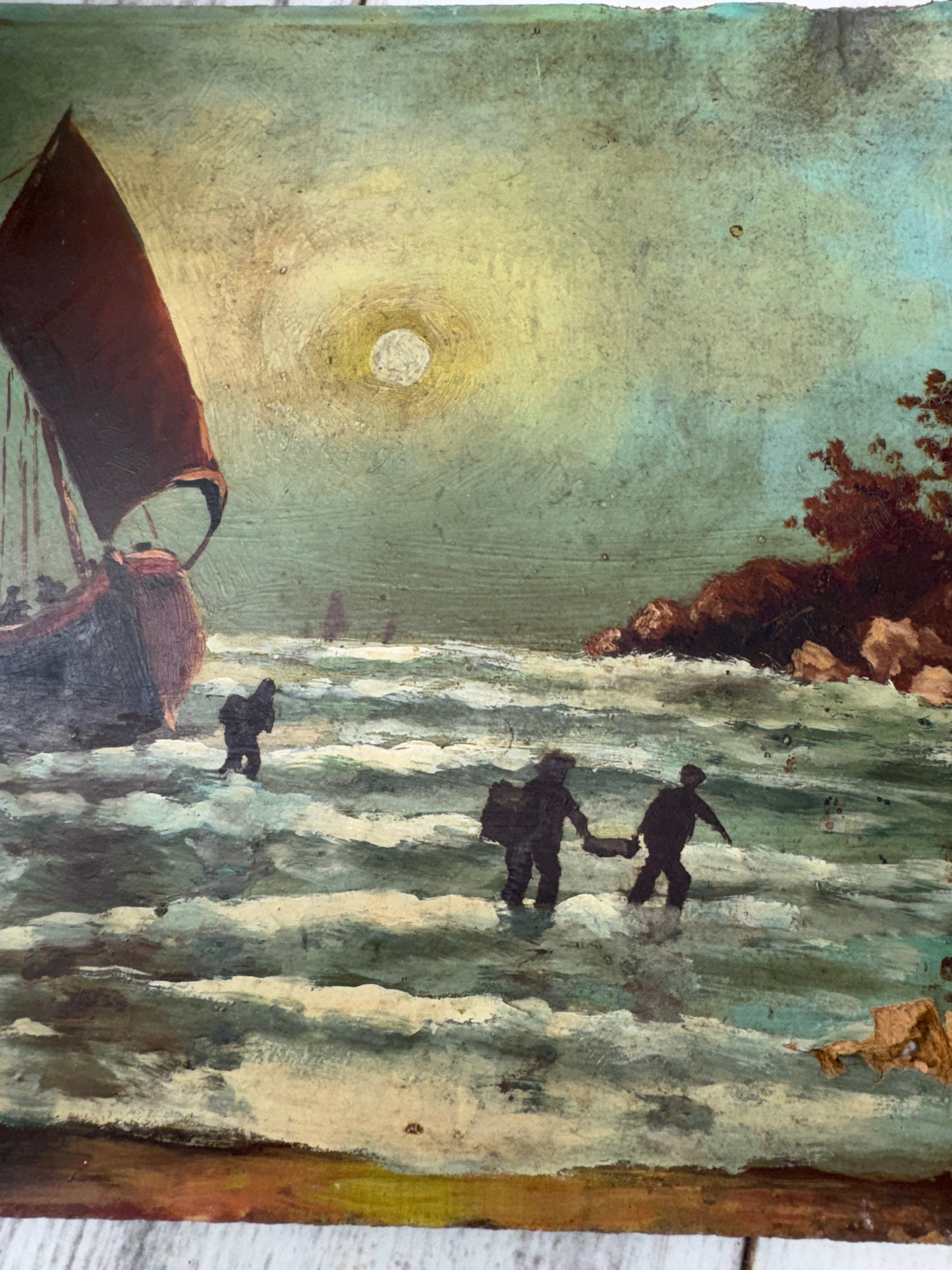 Smugglers at Dusk – Vintage French Coastal Painting- Moody