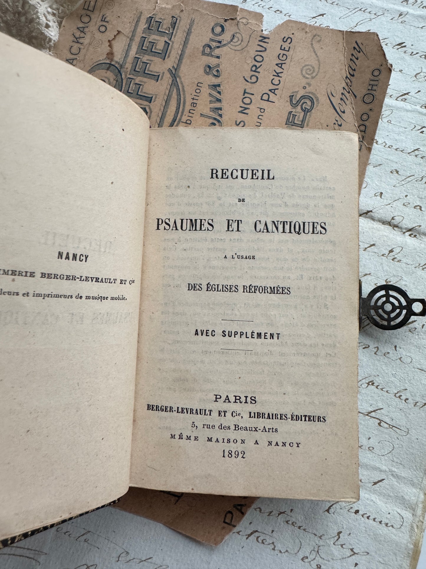French Psalms & Hymns Book 1892 "Psaumes et Cantiques" with Gilt Pages & Clasp