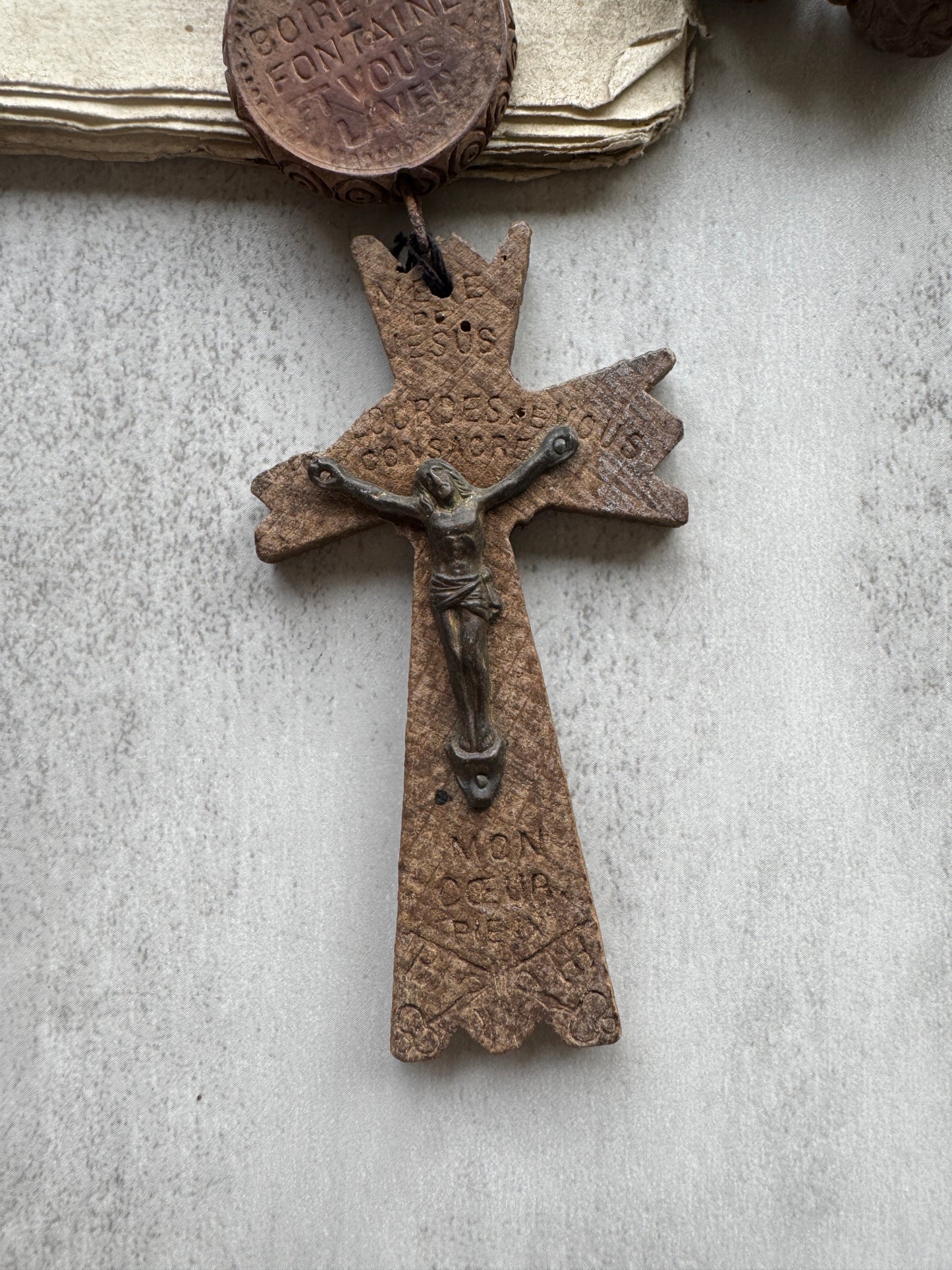 Antique French Carved Wood Beads from Lourdes, Large Oversized, Nuns Rosary