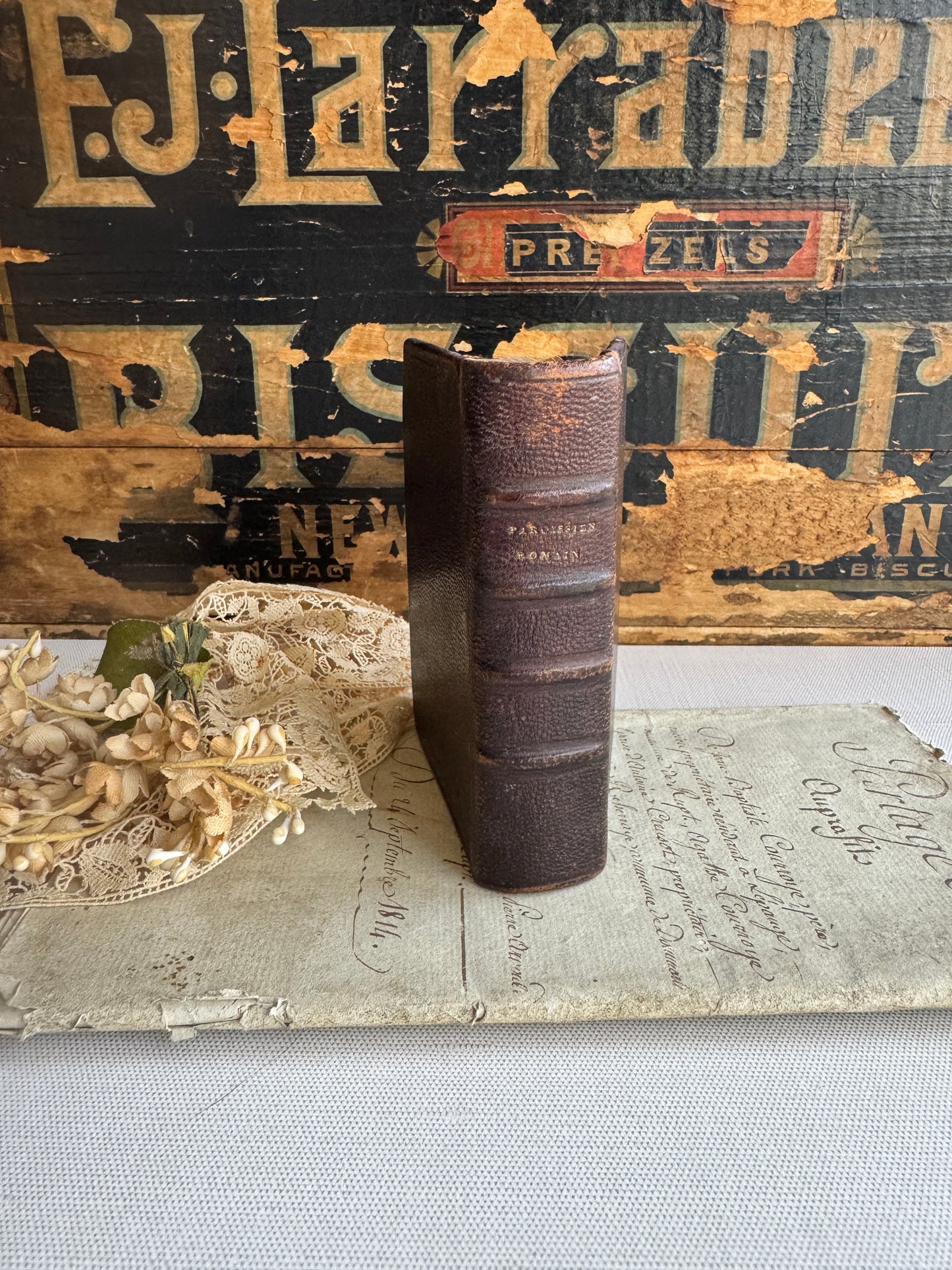 Antique 1877 French Catholic Prayer Book, Paroissien Romain, Leather-Bound Missal, Religious Devotional Book