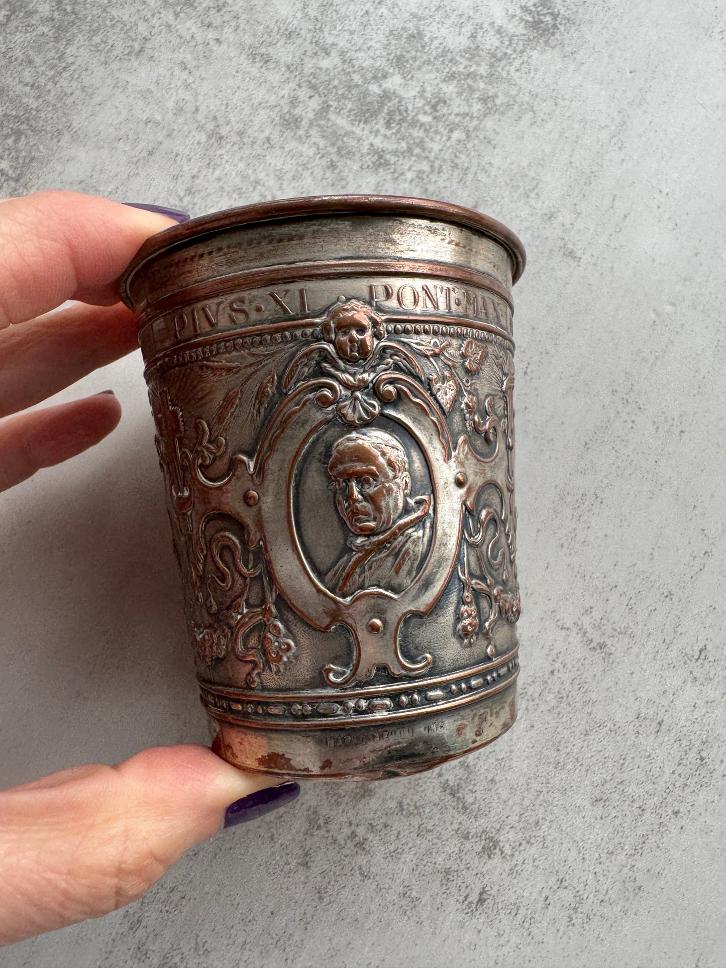 Antique Vatican Souvenir Cup, Pope Pius XI Silver Plated Goblet