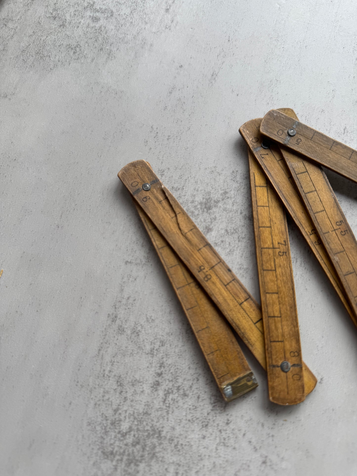Antique French Wooden Folding Meter Ruler with Patina