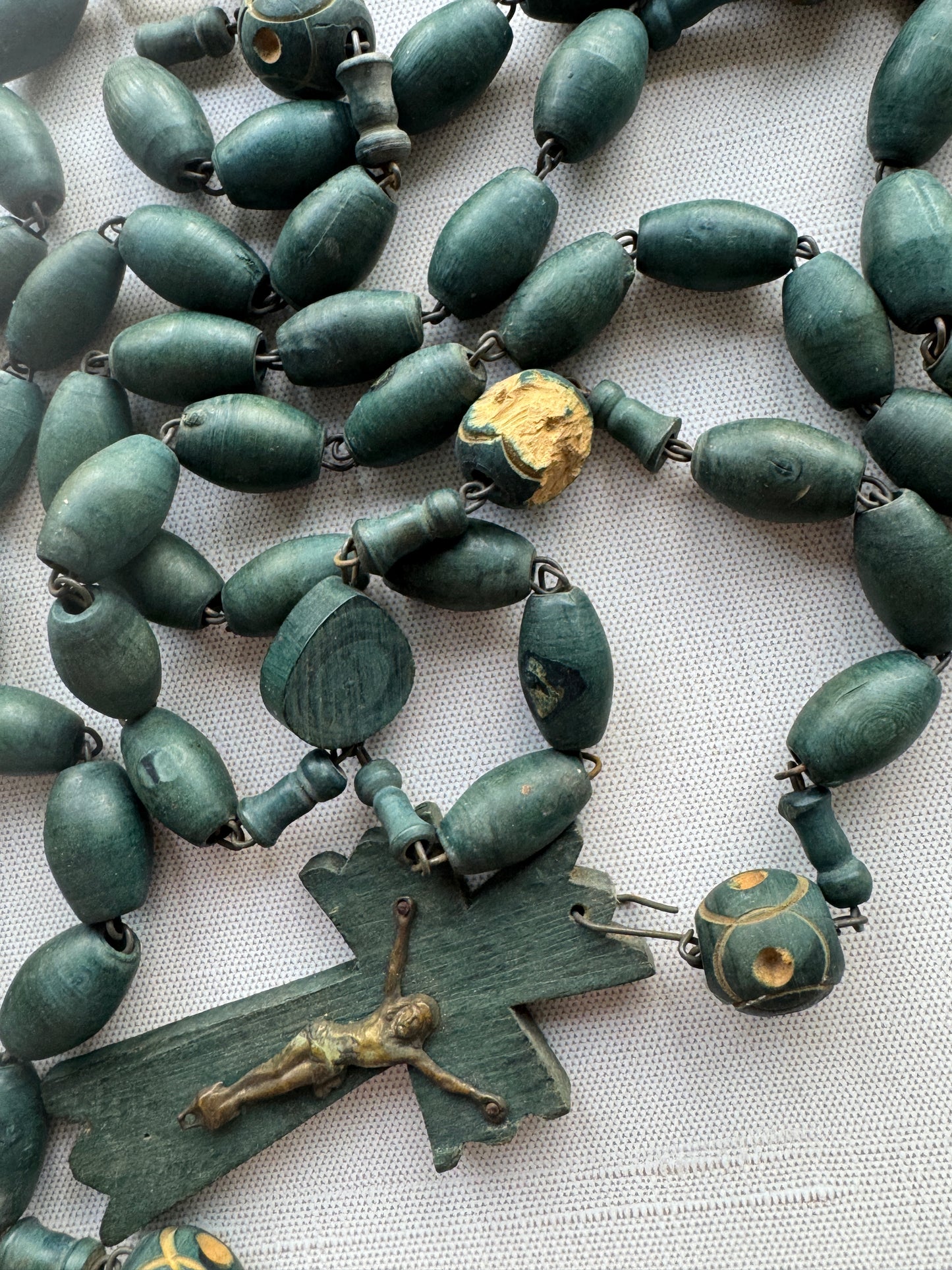 Large French Rosary with Carved Wooden Beads and Cross, Prayer Beads, Oversized