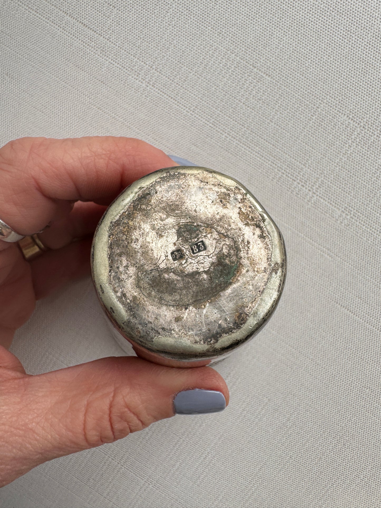 Antique French Silver Plated Baby Cup with Engraved Child and Monogram, Hallmarks