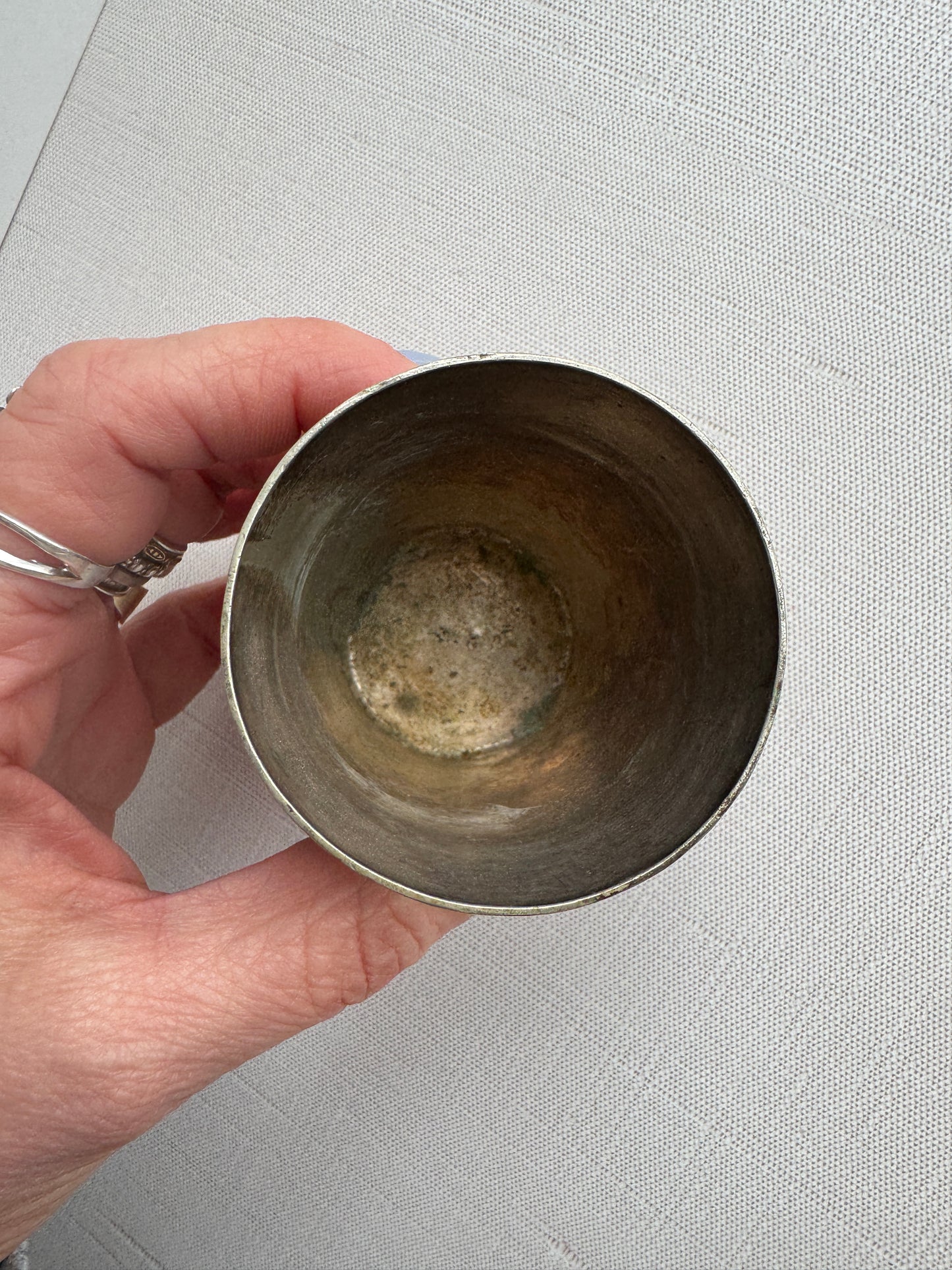 Antique French Silver Plated Baby Cup with Engraved Child and Monogram, Hallmarks