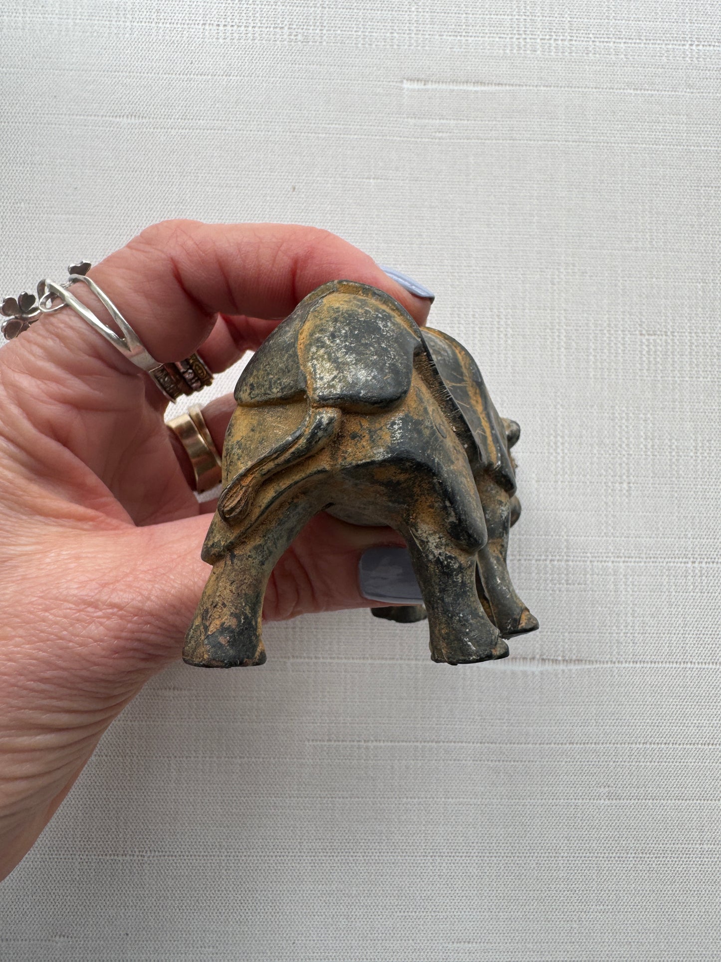Antique Rhinoceros Figurine, Metal Worn Patina