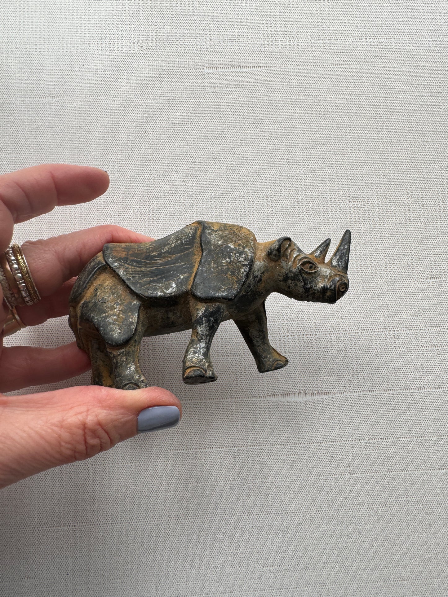 Antique Rhinoceros Figurine, Metal Worn Patina
