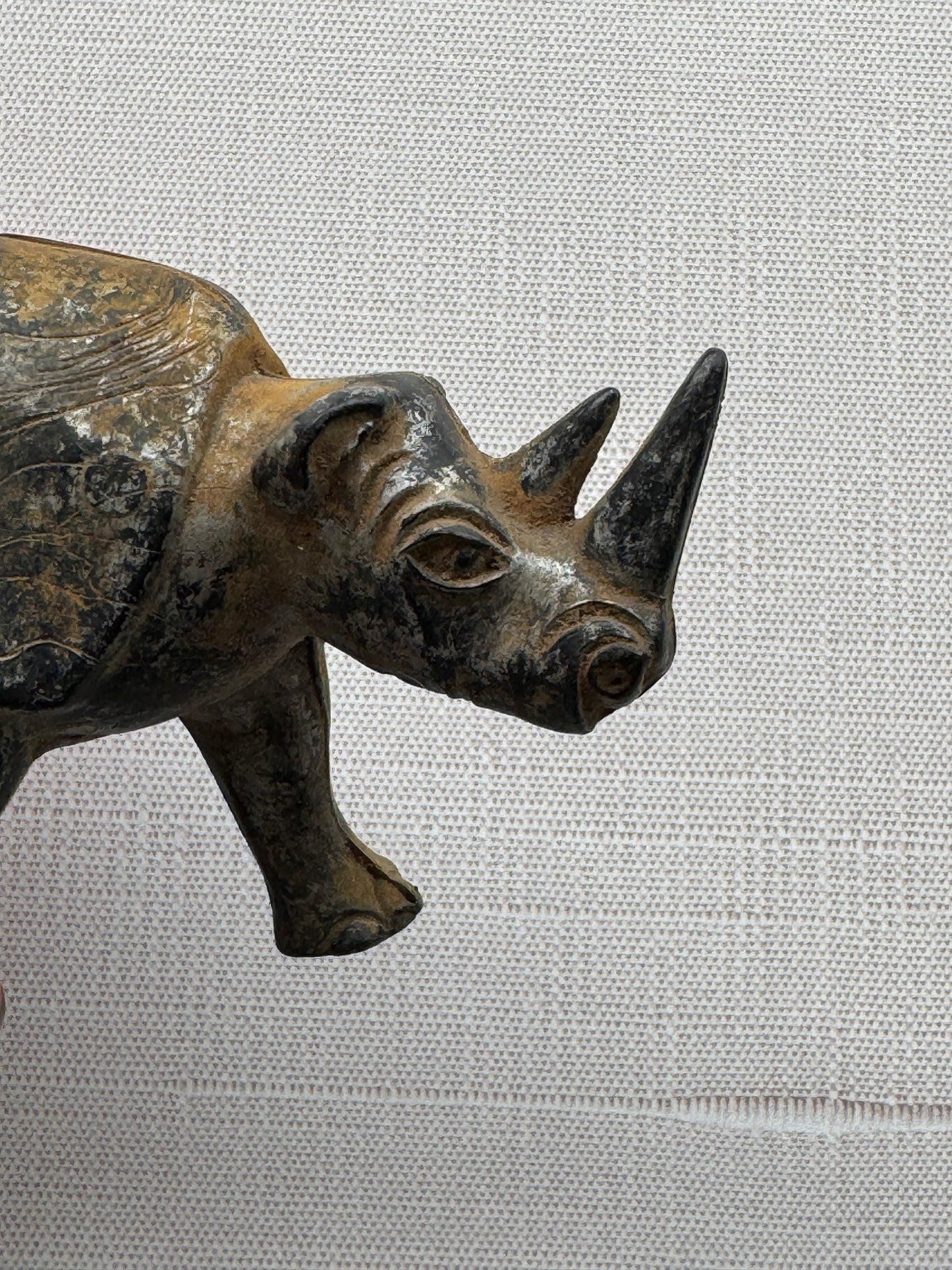 Antique Rhinoceros Figurine, Metal Worn Patina