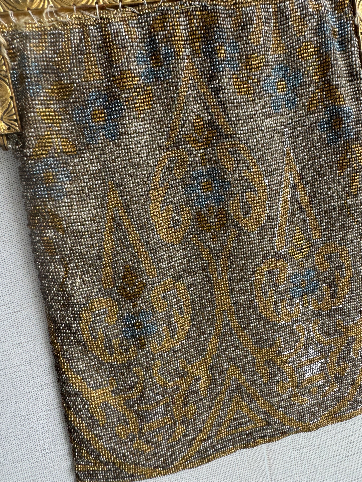 Antique French Purse, Elegant Beaded Evening Bag with Gold Frame and Chain Handle