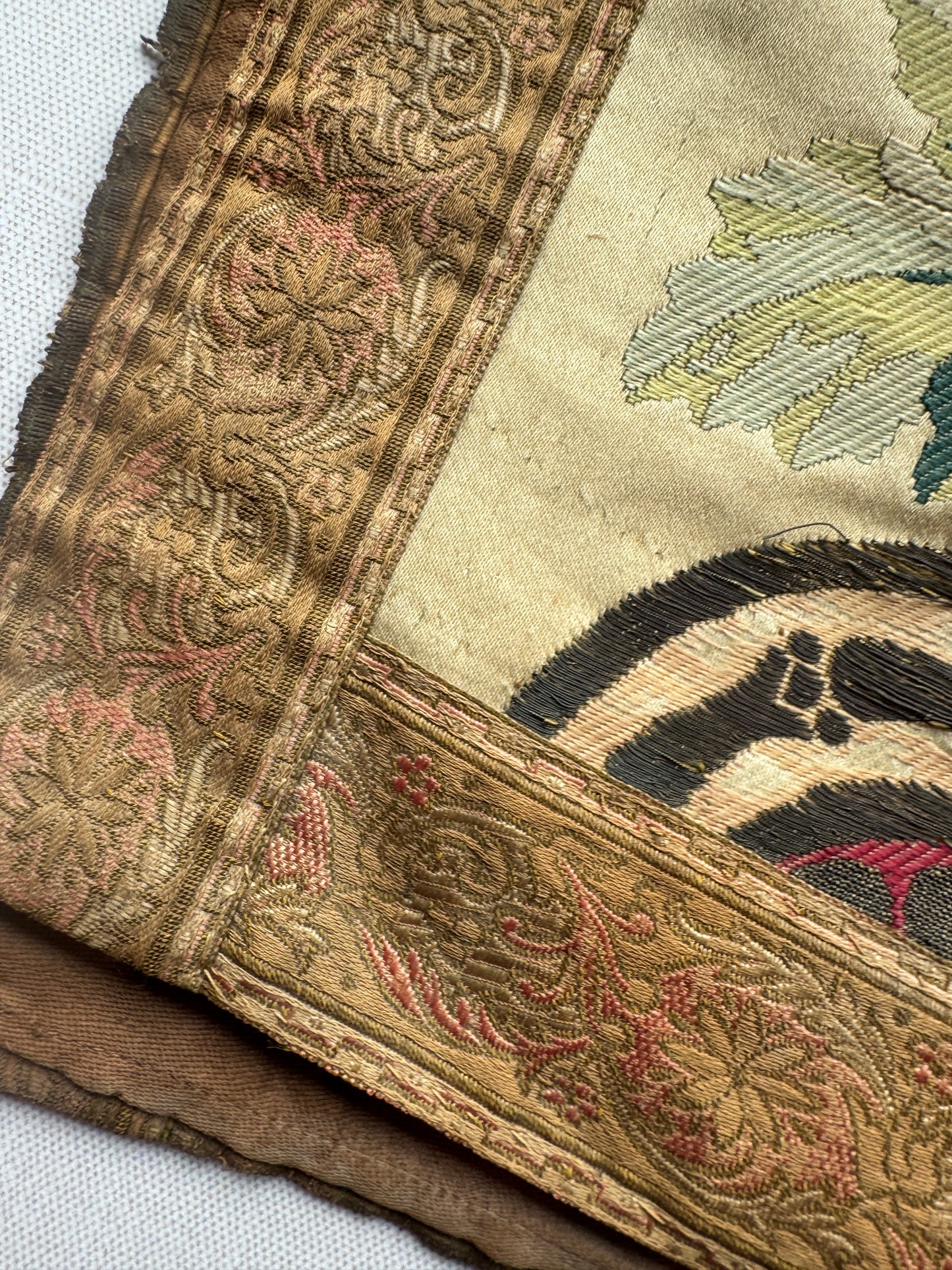 Antique French Silk Brocade Fabric Panel with Floral Gothic Motif
