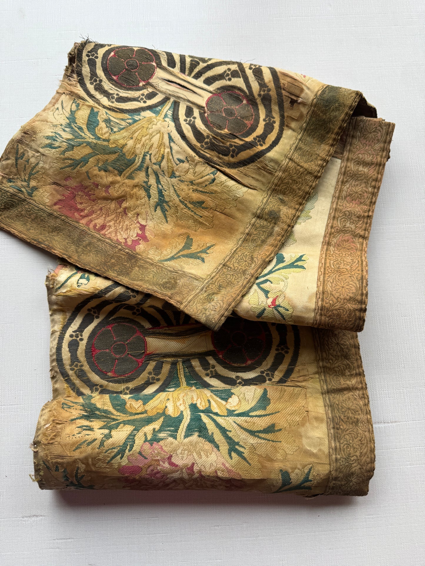 Antique French Silk Brocade Fabric Panel with Floral Gothic Motif