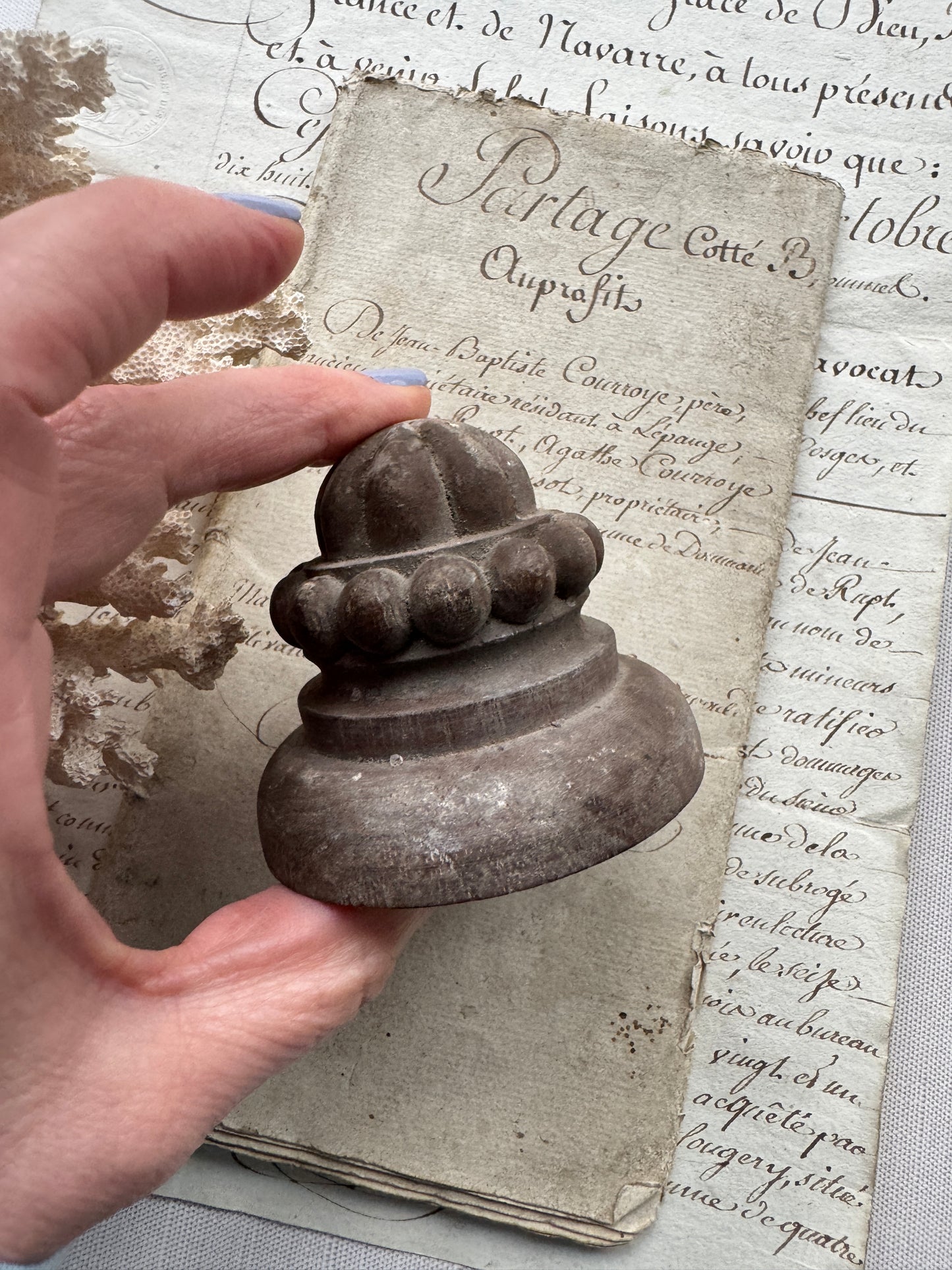 Antique French Wood Finial Crown-Shaped Architectural Accent