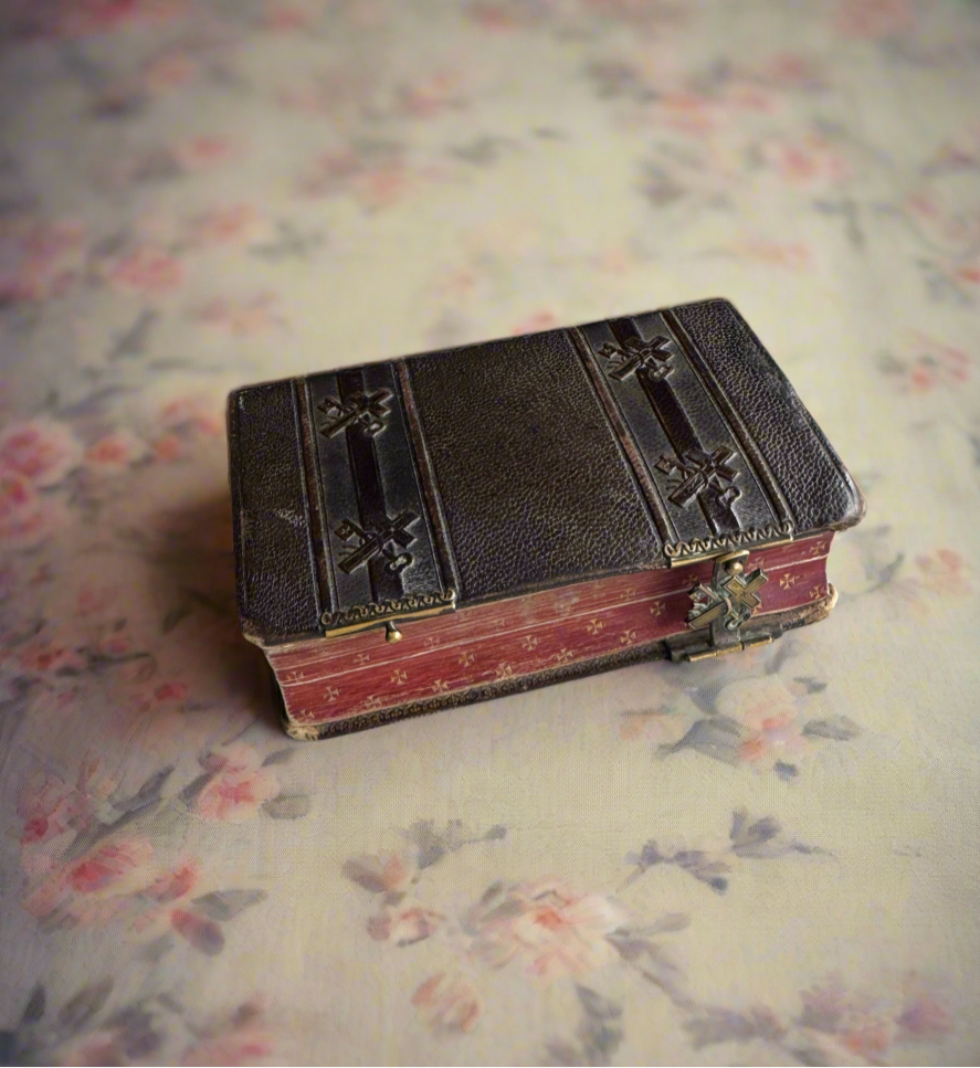 Antique 1860 French Catholic Prayer Book, Leather-Bound Paroissien Romain, Brass Clasp, Red Edged Pages