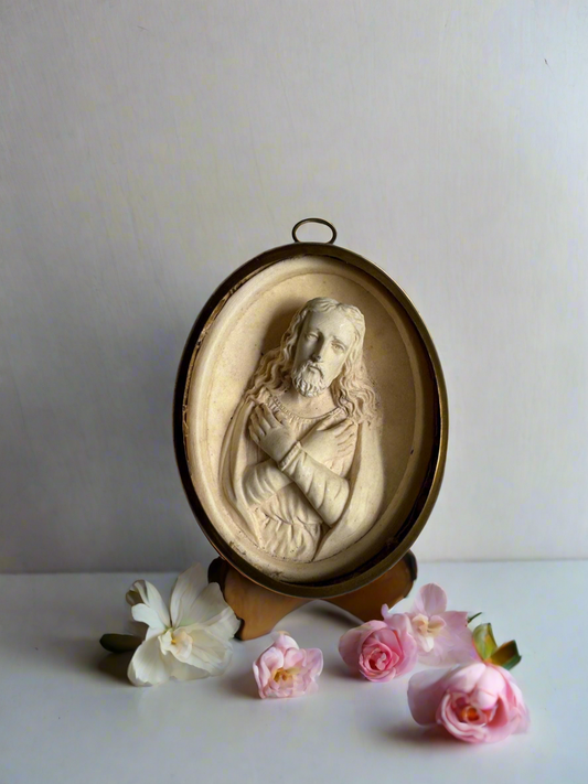 Antique French Jesus Ex-Voto Reliquary, Oval Shaped Religious Icon