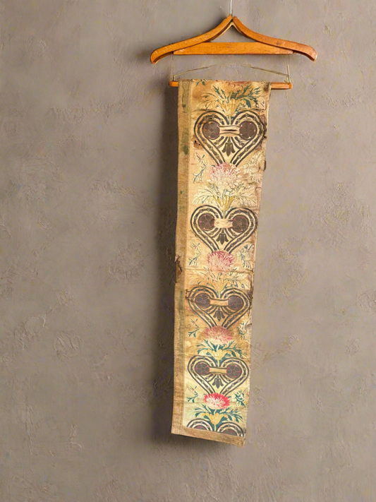 Antique French Silk Brocade Fabric Panel with Floral Gothic Motif