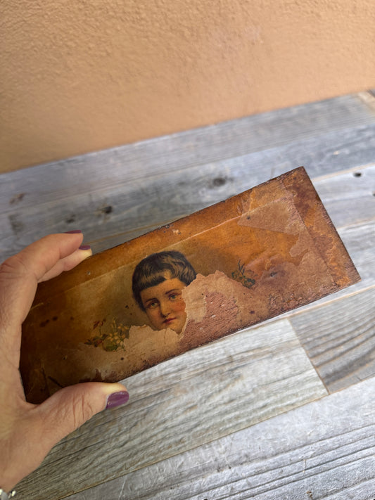Antique Wooden Crate Fragment with Child Portrait — MEA Rotterdam