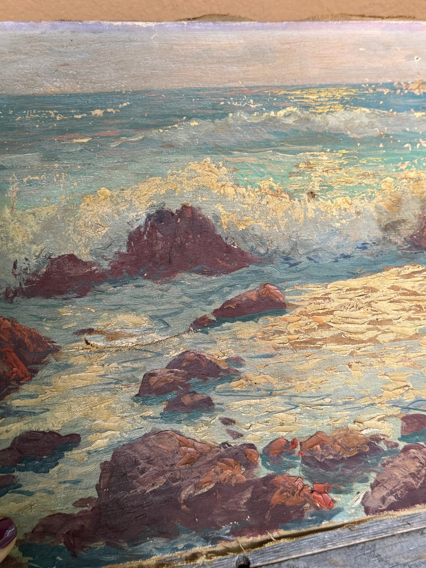 Seascape Painting – French Coastal Oil Painting on Canvas- Signed