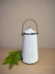 Antique French Graniteware Pot | White & Blue Enamel Canister with Lid and Handle