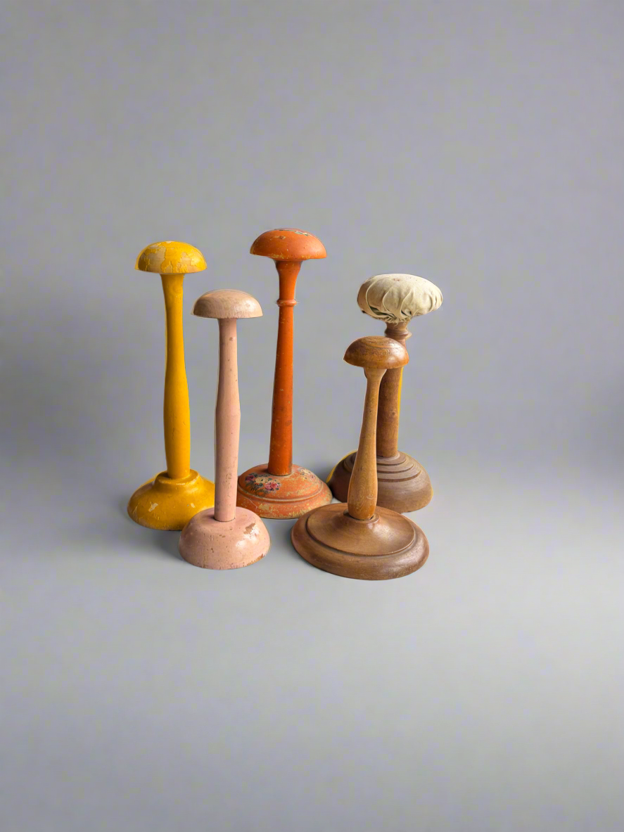 Antique Wooden French Hat Stands, Vintage Millinery Display