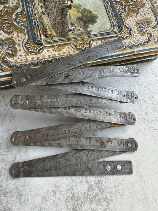 French Steel Folding Metric Ruler, Zigzag Accordion Design, Vintage Measuring Tool, Old Tool