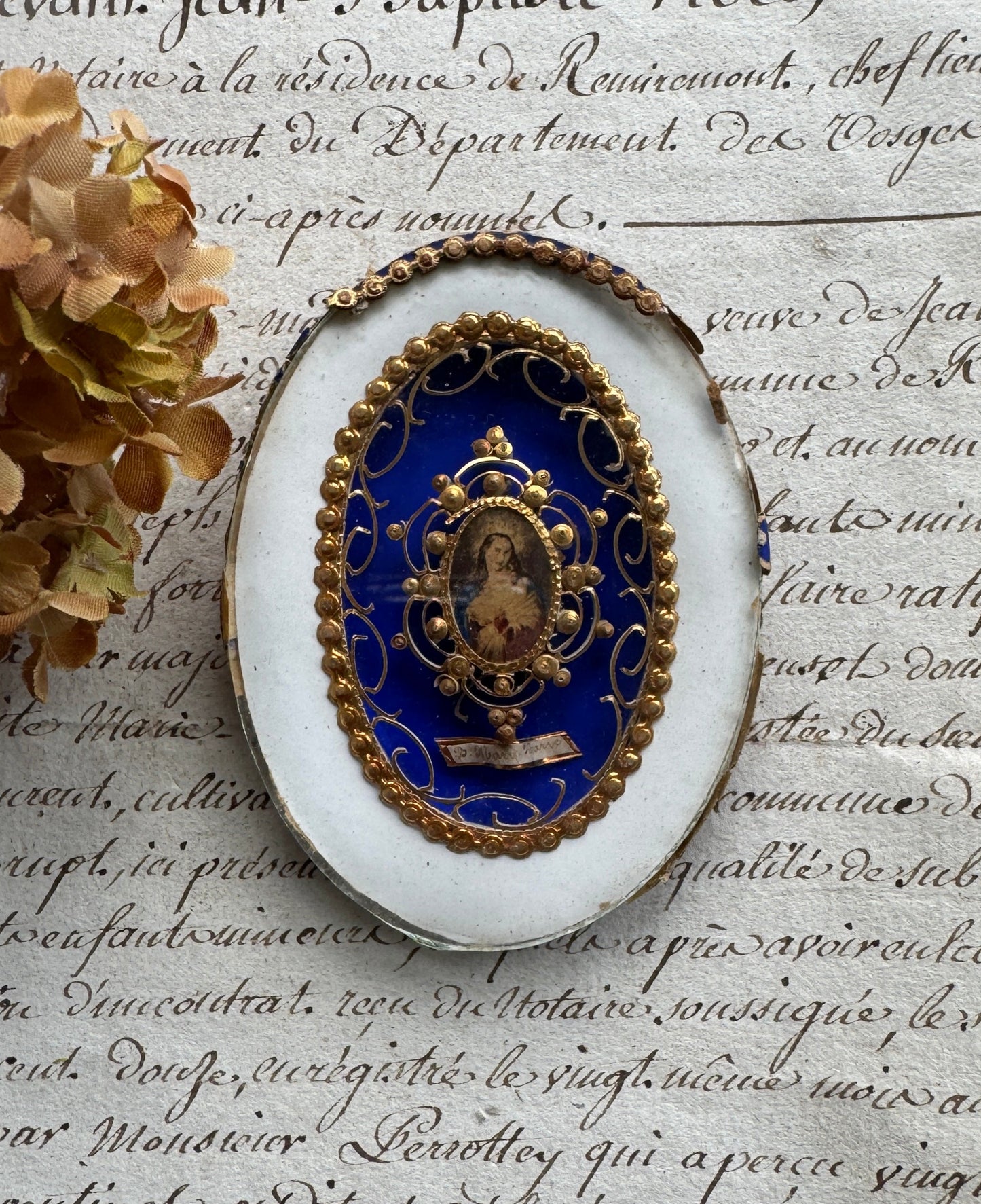 Antique French Reliquary Devotional Plaque