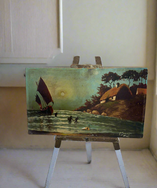 Smugglers at Dusk – Vintage French Coastal Painting- Moody