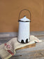 Antique French Graniteware Pot | White & Blue Enamel Canister with Lid and Handle