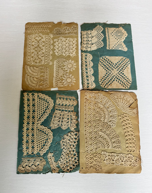 Antique French Lace Sample Pages – Set of 4 Textile Reference Sheets