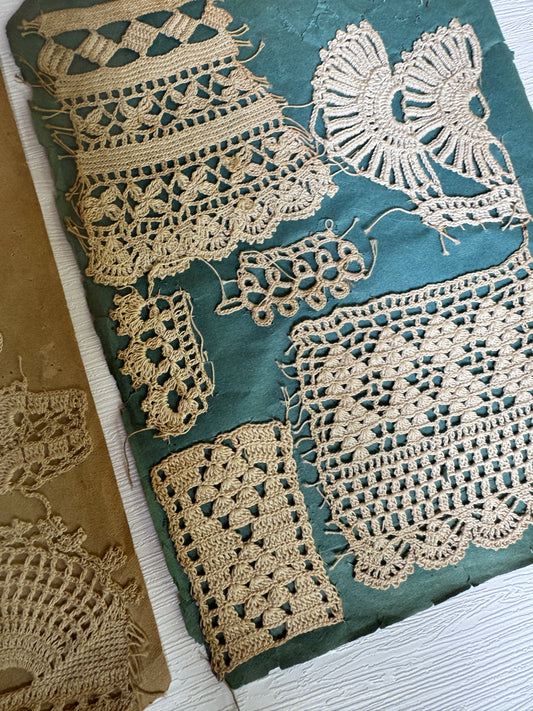 Antique French Lace Sample Pages – Set of 4 Textile Reference Sheets