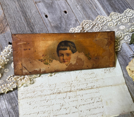 Antique Wooden Crate Fragment with Child Portrait — MEA Rotterdam