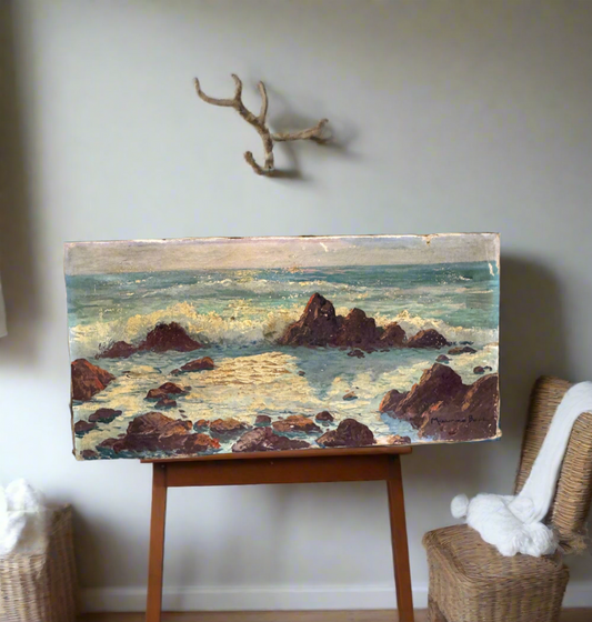Seascape Painting – French Coastal Oil Painting on Canvas- Signed