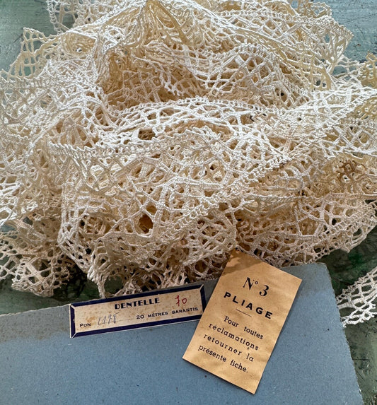 Antique French Bobbin Lace Trim, Delicate Handmade Dentelle, Vintage Sewing, Embroidery and Craft Supply