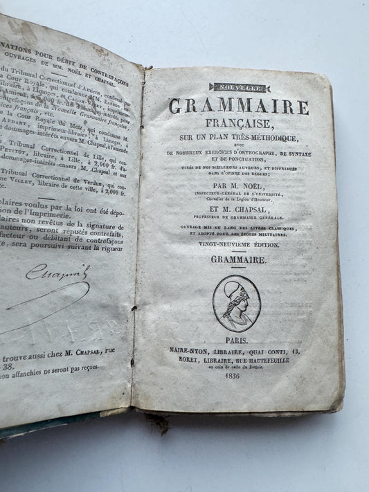 French Grammar 1836  Book, Collectible Educational Book, Grammaire Française