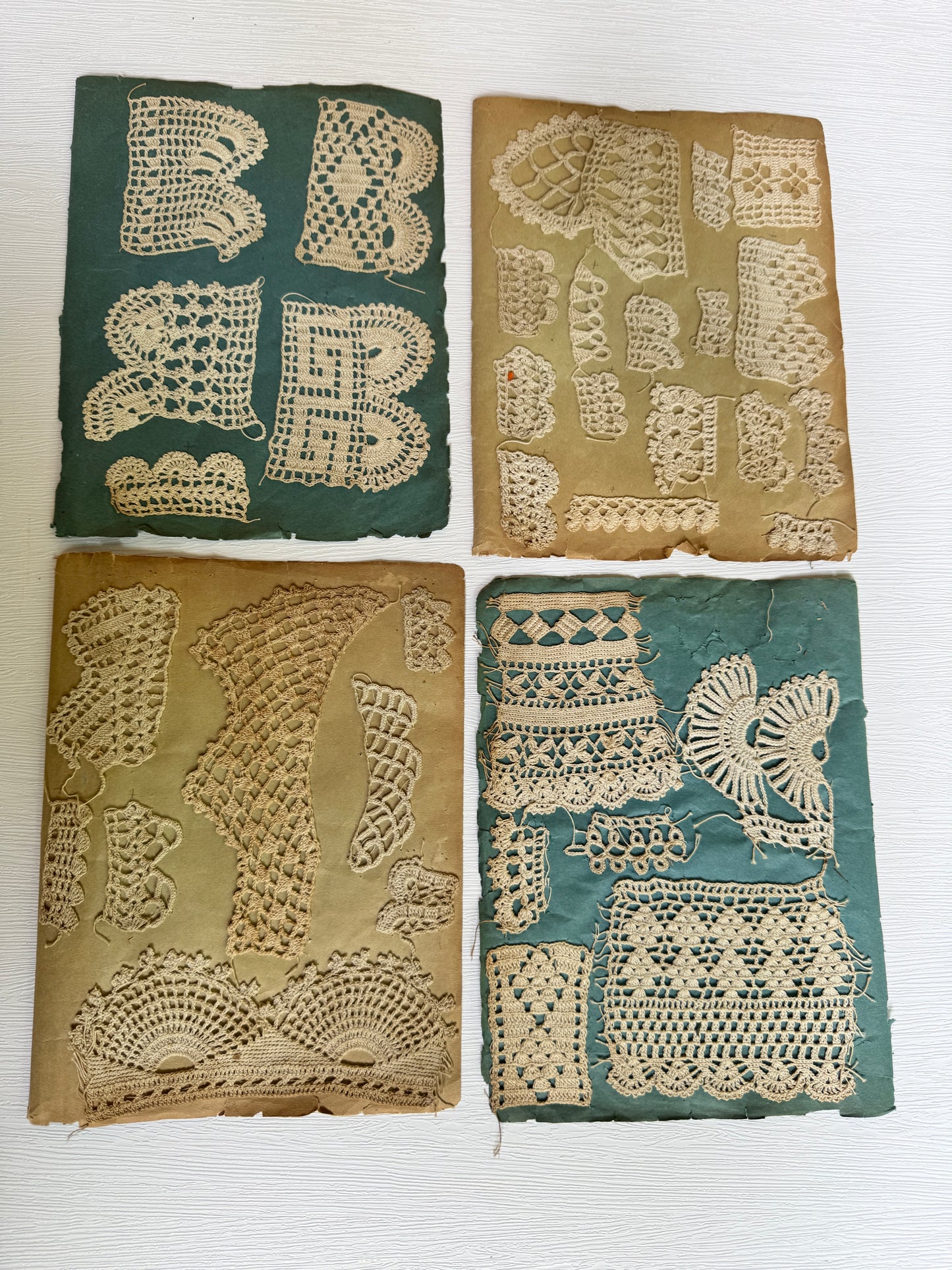 Antique French Lace Sample Pages – Set of 4 Textile Reference Sheets