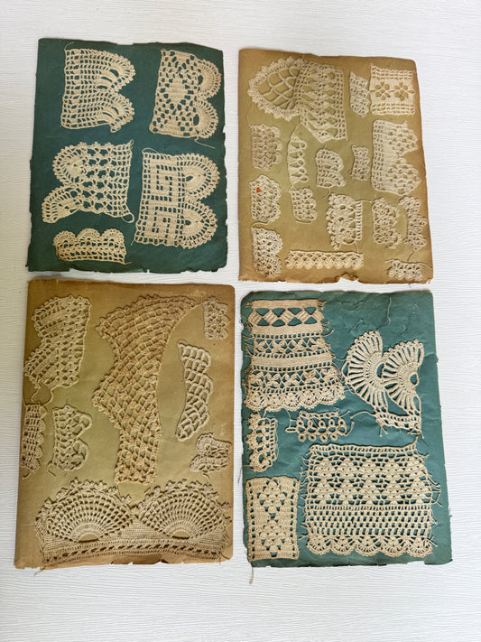 Antique French Lace Sample Pages – Set of 4 Textile Reference Sheets